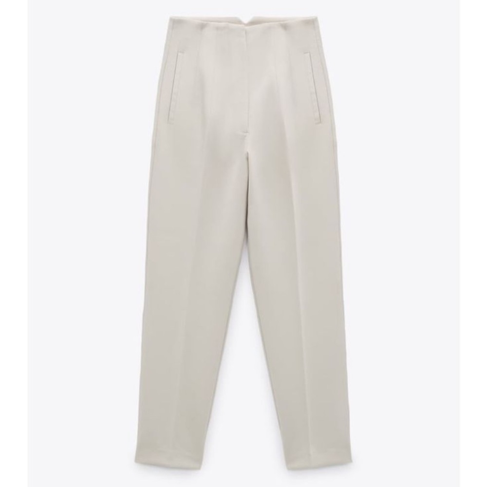 Zara Cream High-Waist Tapered Pants